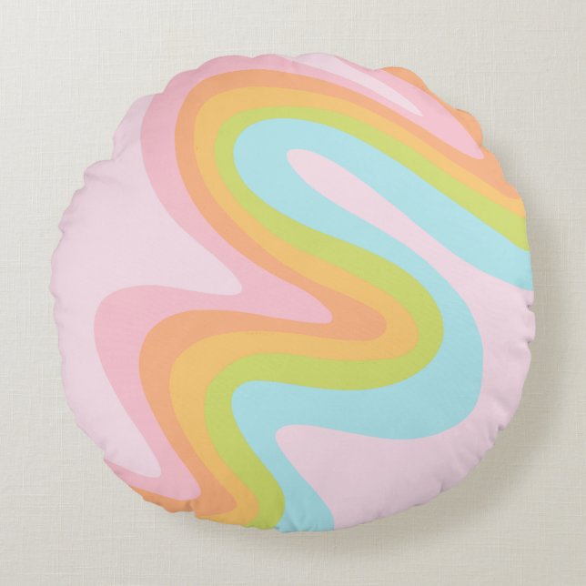 Pastel rainbow squiggle round cushion (Front)