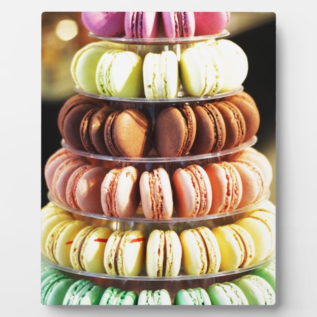 Pastel Rainbow Stacked French Macaron Cookies Plaque (Front)