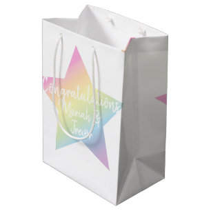 Pastel Rainbow Star Baby Shower Medium Gift Bag