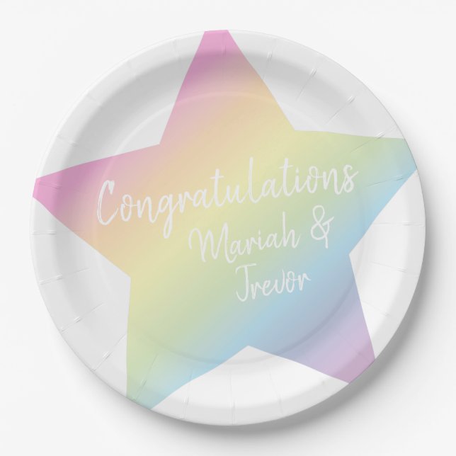 Pastel Rainbow Star Baby Shower Paper Plate (Front)