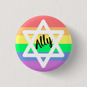 Pastel Rainbow Star of David   LGBTQ Ally 3 Cm Round Badge