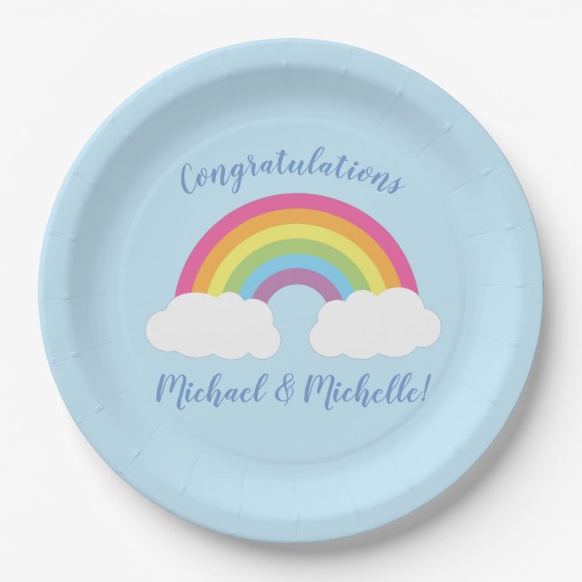 Pastel Rainbow Stars Baby Shower Simple Modern Pap Paper Plate (Front)