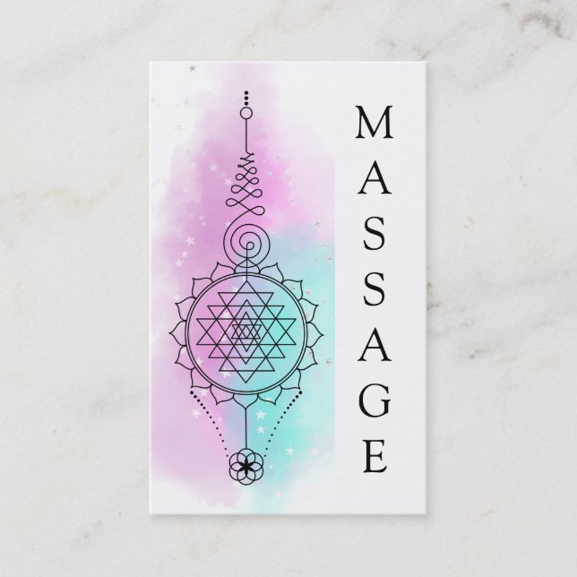 *~* Pastel Rainbow Stars Sacred Geometry Massage Business Card (Front)