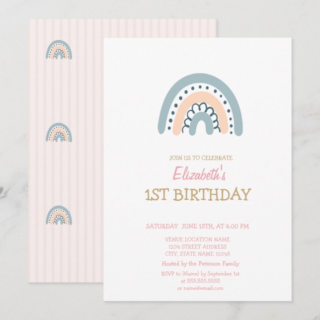 Pastel Rainbow Striped Birthday Invitation (Front/Back)