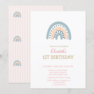 Pastel Rainbow Striped Birthday Invitation