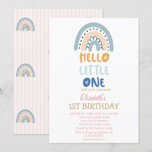 Pastel Rainbow Striped Hello Little One Birthday Invitation