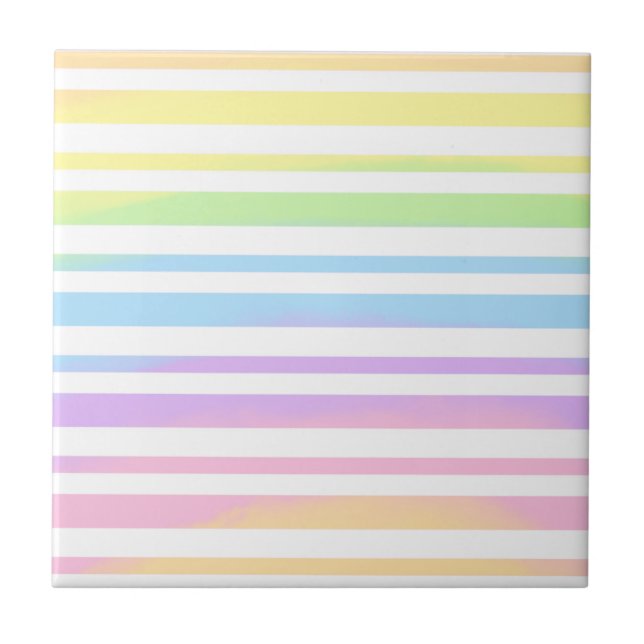 Pastel Rainbow Stripes Abstract Blur Art Design Tile (Front)