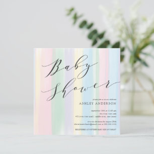 Pastel Rainbow stripes Baby Shower Invitation
