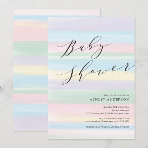 Pastel Rainbow stripes Baby Shower Invitation