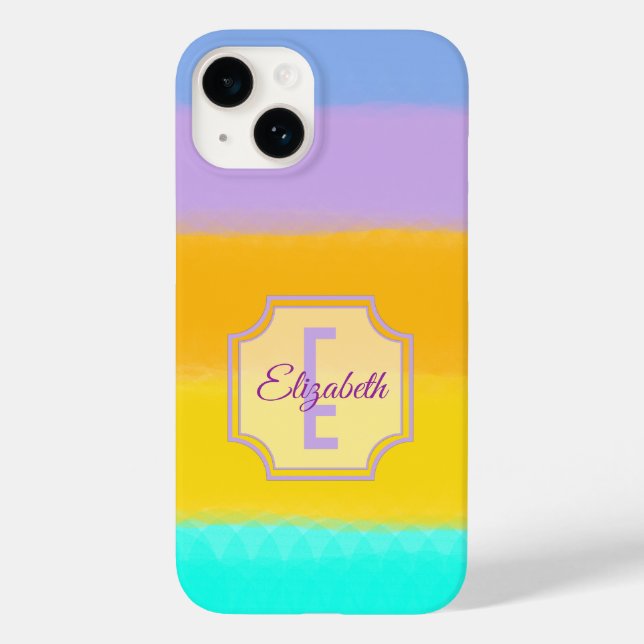 Pastel Rainbow Stripes Custom Name Monogram Case-Mate iPhone Case (Back)