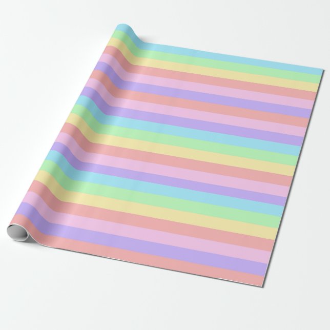 Pastel Rainbow Stripes Fairy Kei Birthday Wrapping Paper (Unrolled)