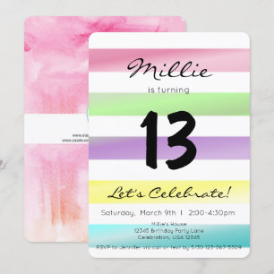 Pastel Rainbow Stripes Girl Birthday Invitation