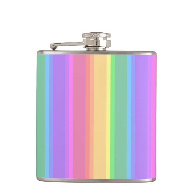 Pastel rainbow stripes hip flask (Front)