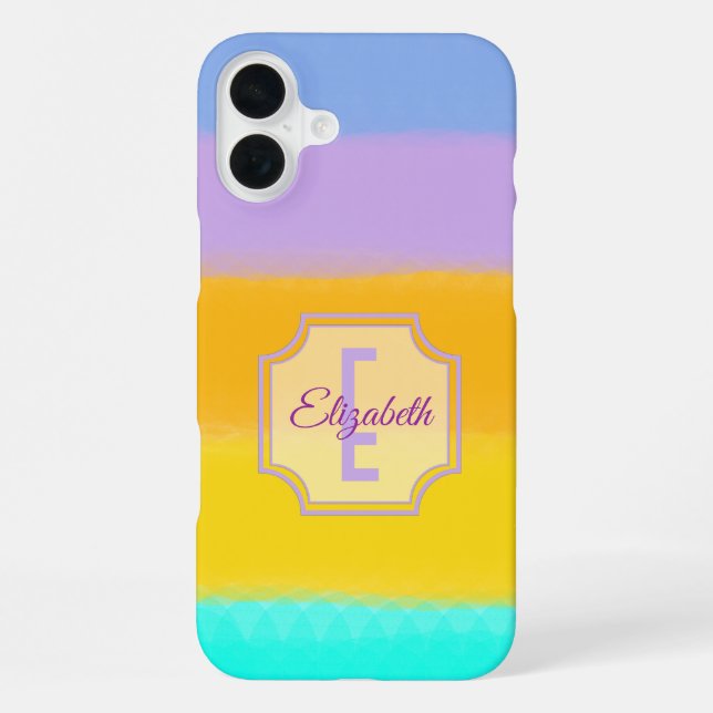 Pastel Rainbow Stripes Initial Letter Monogram iPhone Case (Back)