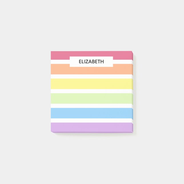 Pastel Rainbow Stripes Name | Personalise Post-it Notes (Front)