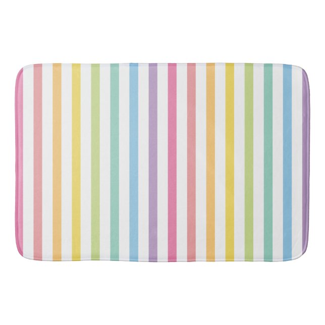 Pastel Rainbow Stripes Pattern Bath Mat (Front)
