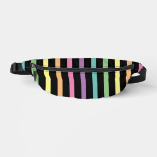 Pastel Rainbow Stripes Pattern on Black Bum Bags