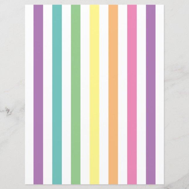 Pastel Rainbow Stripes Pattern Scrapbook Paper (Front)