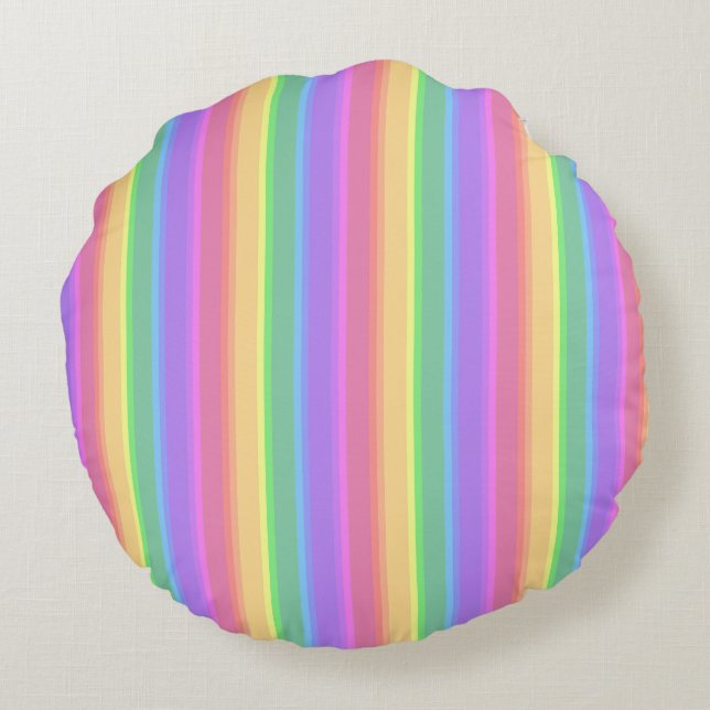 Pastel rainbow stripes round cushion (Back)