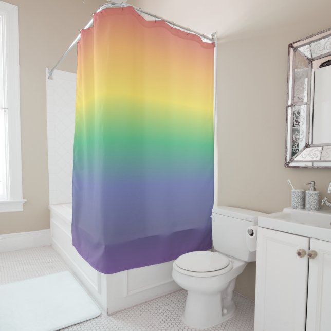 Pastel Rainbow Stripes Shower Curtain (In Situ)