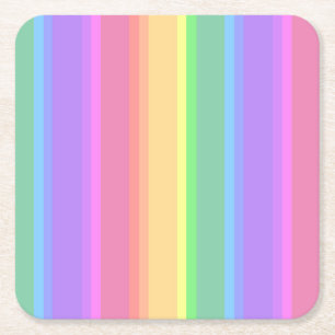 Pastel rainbow stripes square paper coaster