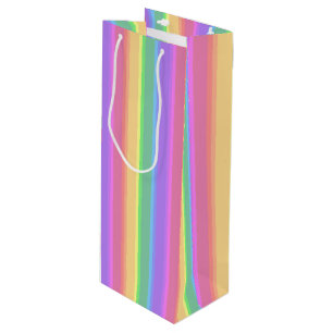 Pastel rainbow stripes wine gift bag