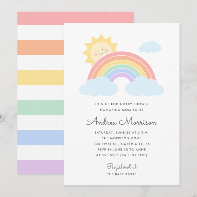 Pastel Rainbow Sunshine Baby Shower  Invitation (Front/Back)