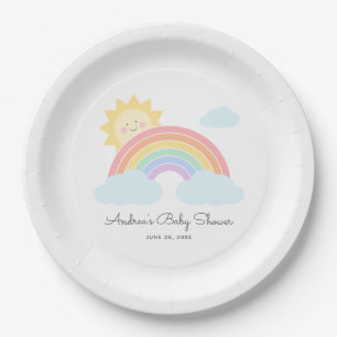 Pastel Rainbow Sunshine Baby Shower or Birthday Paper Plate