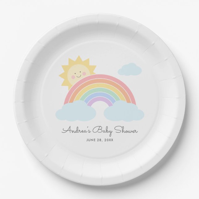 Pastel Rainbow Sunshine Baby Shower or Birthday  Paper Plate (Front)