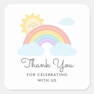 Pastel Rainbow Sunshine Favor Thank You Square Sticker