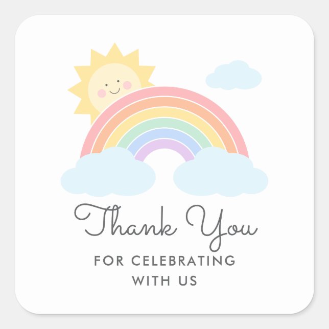 Pastel Rainbow Sunshine Favour Thank You Square Sticker (Front)