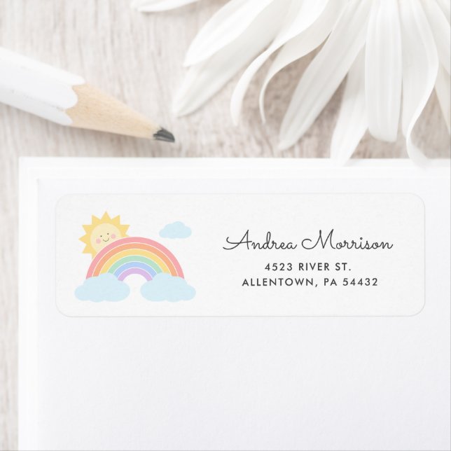 Pastel Rainbow Sunshine Return Address Label (Insitu)