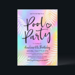 Pastel Rainbow Swimming Pool Birthday Party  Invitation<br><div class="desc">Pool Party Invitation Template Pastel Rainbow Tropical palm Birthday Party Instant Download Tie dye Summer Swimming Pool Party Invite.</div>