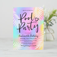 Pastel Rainbow Swimming Pool Birthday Party  Invitation