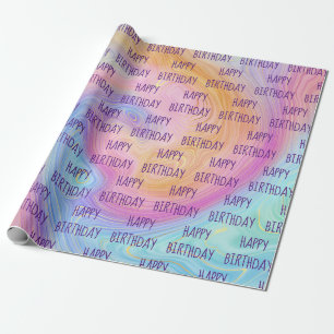 Pastel Rainbow Swirl Birthday Wrapping Paper
