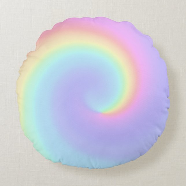 Pastel Rainbow Swirl Lesbian Wedding Round Cushion (Front)
