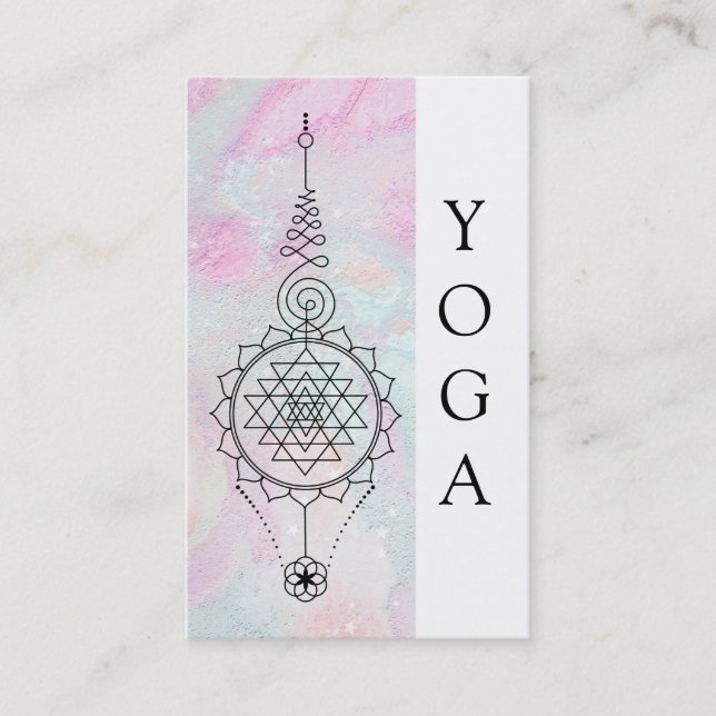 *~* Pastel Rainbow Swirls Sacred Geometry YOGA Business Card (Front)