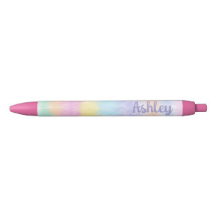 Pastel Rainbow Tie Dye Black Ink Pen