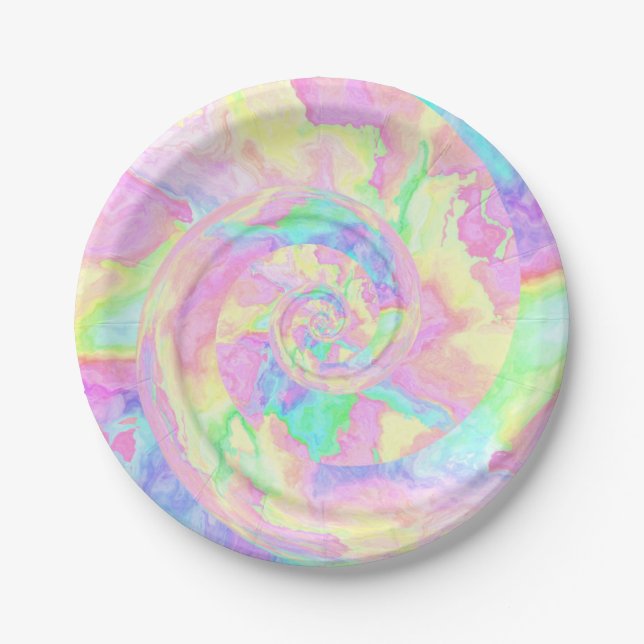 Pastel Rainbow Tie Dye Girls Birthday Paper Plate (Front)