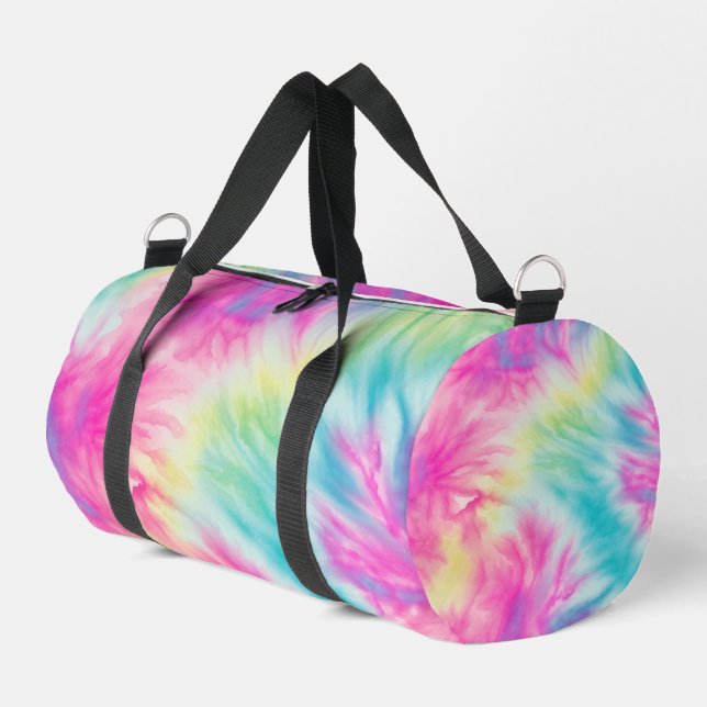 Pastel Rainbow Tie Dye Girls Weekender Duffle Bag (Left Corner)