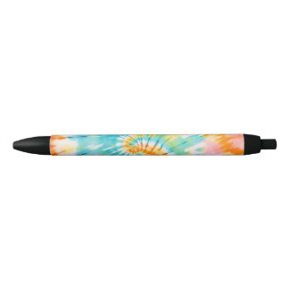 Pastel Rainbow Tie Dye Spiral Pattern Black Ink Pen