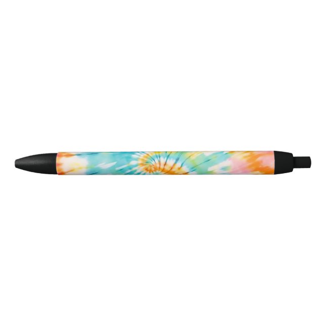Pastel Rainbow Tie Dye Spiral Pattern Black Ink Pen (Front)