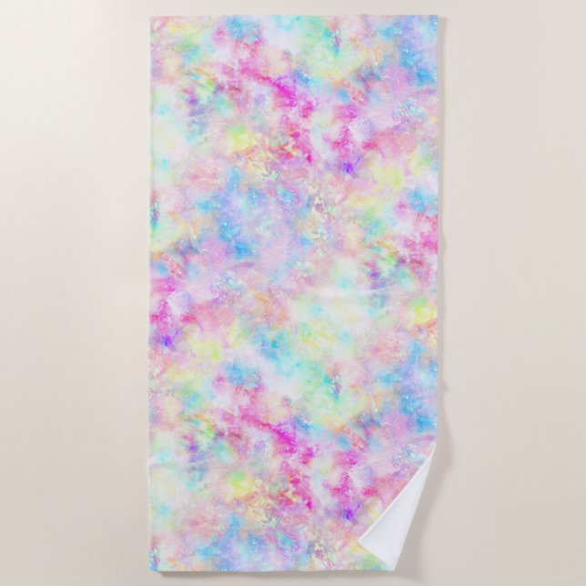 Pastel Rainbow Tie Dye Watercolor Beach Towel (Front)