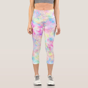 Pastel Rainbow Tie Dye Watercolor Capri Leggings