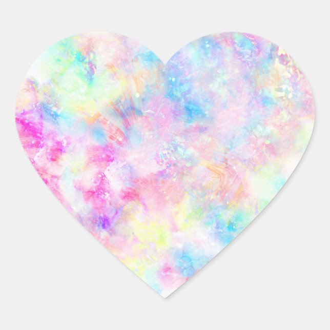 Pastel Rainbow Tie Dye Watercolor Heart Sticker (Front)