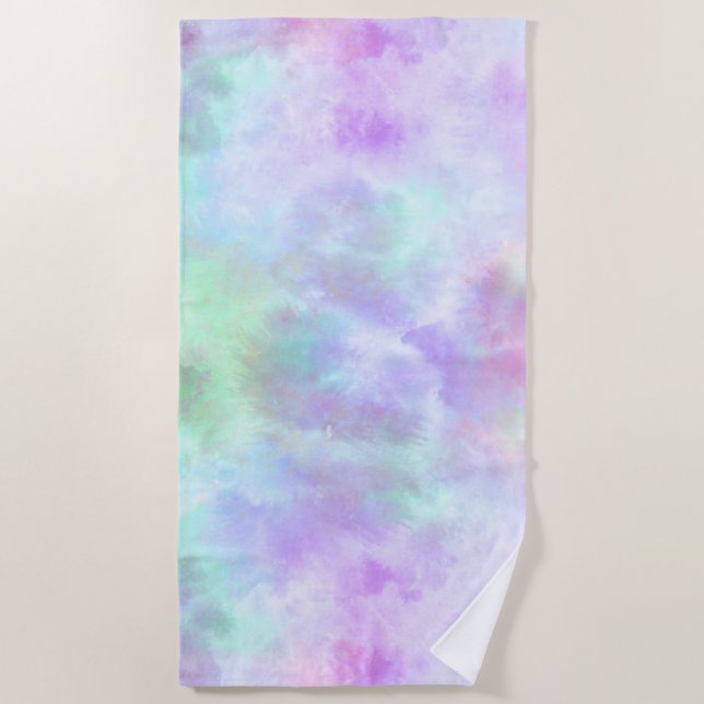 Pastel Rainbow Tie-Dye Watercolor Painting Beach Towel (Front)