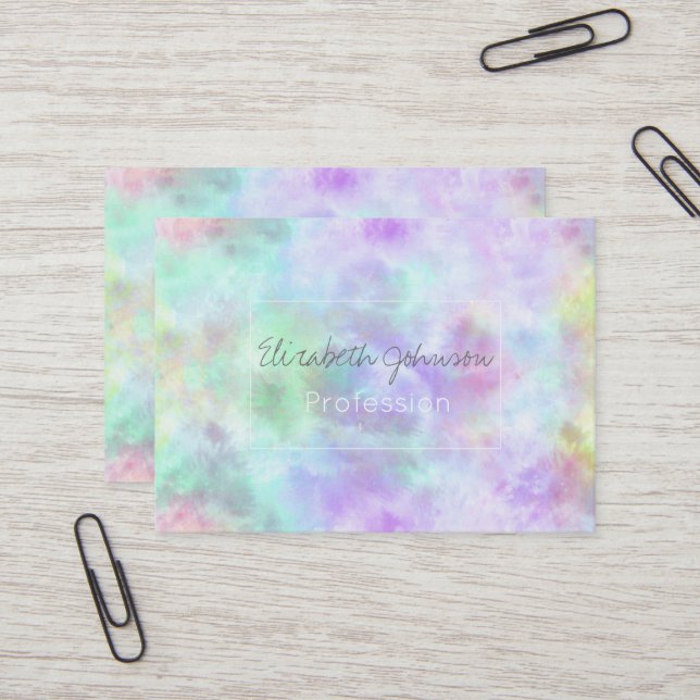 Pastel Rainbow Tie-Dye Watercolor Painting Business Card (Front/Back In Situ)