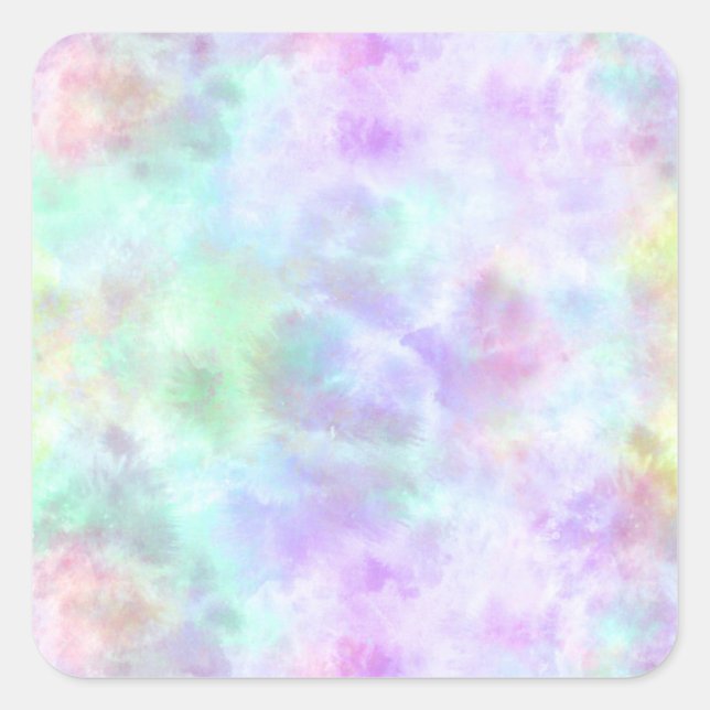Pastel Rainbow Tie-Dye Watercolor Painting Square Sticker (Front)