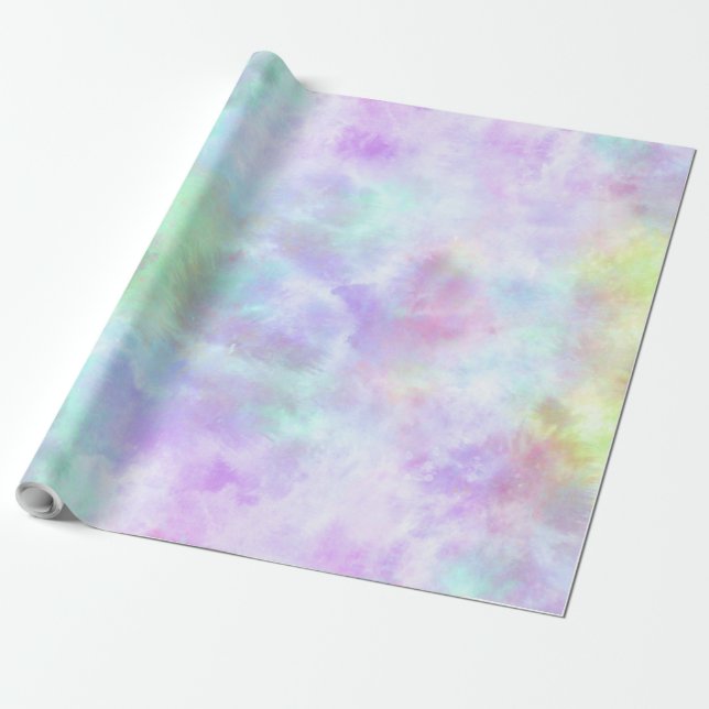 Pastel Rainbow Tie-Dye Watercolor Painting Wrapping Paper (Unrolled)