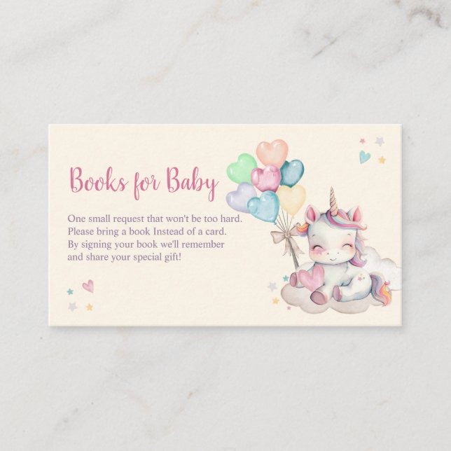 Pastel Rainbow Unicorn Baby Shower Books For Baby Enclosure Card (Front)